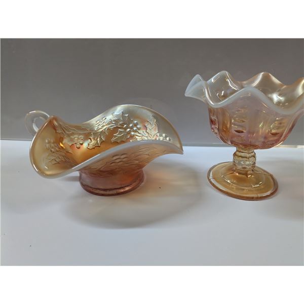 Amber/Orange Carnival Glass Candy Dishes