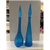 Image 1 : (2) Tall Blue Glass Decanter Bottles