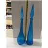 Image 2 : (2) Tall Blue Glass Decanter Bottles