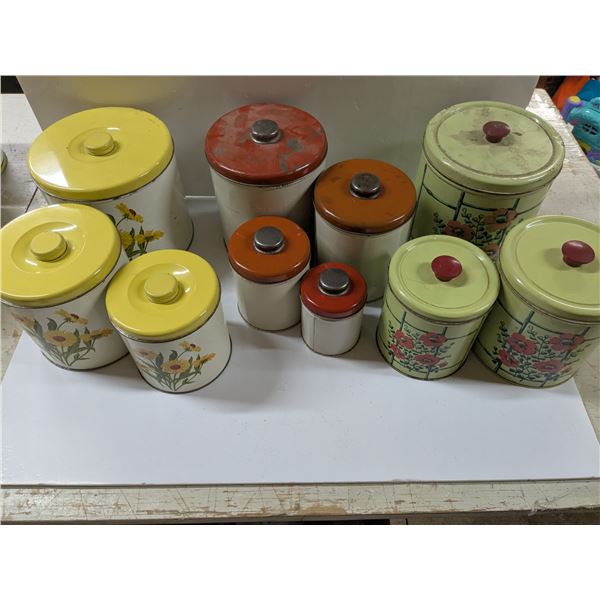 (3) Sets Vintage Nesting Tin Cannisters – (2) 3-Piece Sets & (1) 4-Piece Set