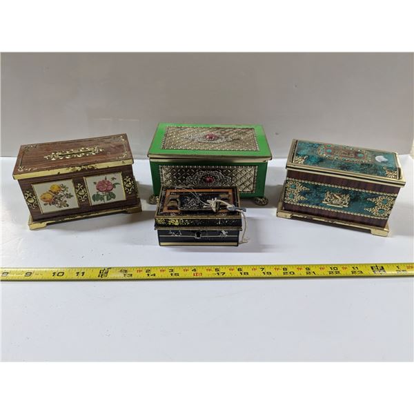 (4) Vintage Tins - Jewelry Box Style & Coin Bank