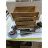 Image 1 : Vintage Wood Crate, High Voltage Insulators, Coal Shovel, Row Seed Planter