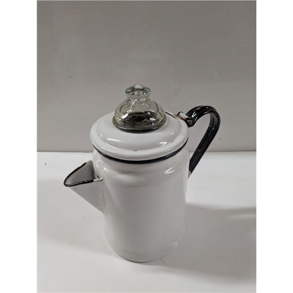 Vintage Enamelware Coffee Percolator w/ Glass Topper