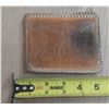 Image 2 : Vintage, brown hand-tooled leather bifold wallet featuring an embossed bull or moose wildlife design