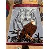 Image 1 : Fleece Blanket: Wolf & Bald Eagle, 92"x 77" - Unused/Like New