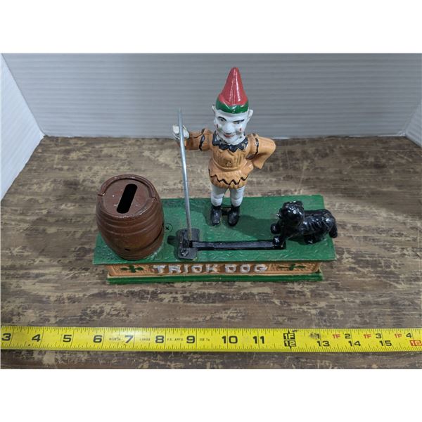 Vintage cast iron coin bank, Trick Dog