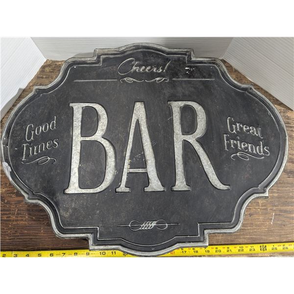 Large tin bar sign, battery powered lights, not tested