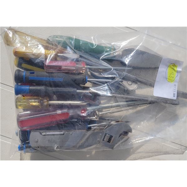 Bag of Screwdrivers, Multi-tools, Knives, Sharpening Stone