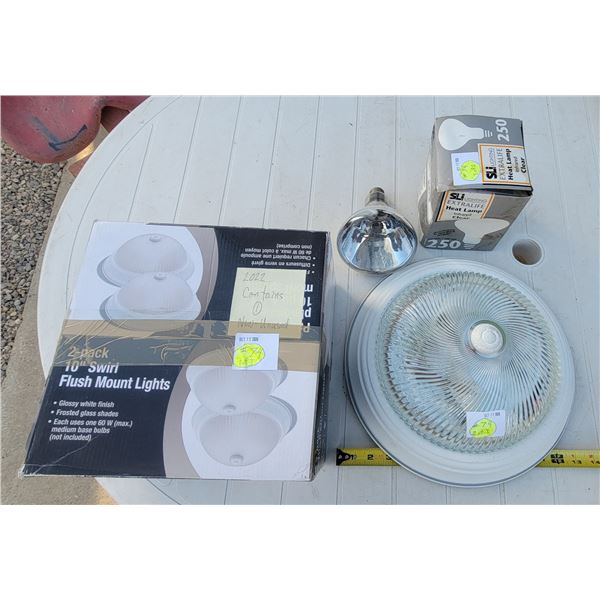 (2) Ceiling Fixtures (1x 13-1/2" + 1x 10") and 250W Heat Lamp