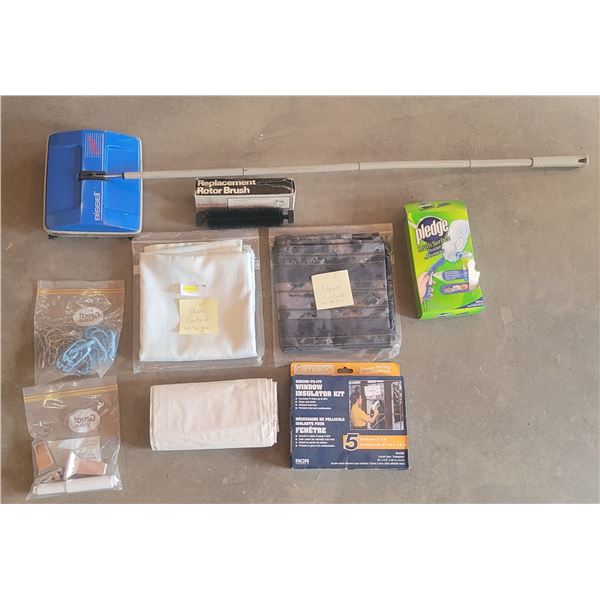 Floor Sweeper, Shower Curtains + Hooks, Tissue Paper Holder, Window Ins. Kit