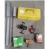Image 1 : Fishing Reels (x3), Tackle Box, Rod Holders, Scott-McCulloch Oil Tin
