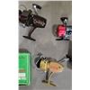 Image 2 : Fishing Reels (x3), Tackle Box, Rod Holders, Scott-McCulloch Oil Tin