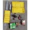 Image 4 : Fishing Reels (x3), Tackle Box, Rod Holders, Scott-McCulloch Oil Tin