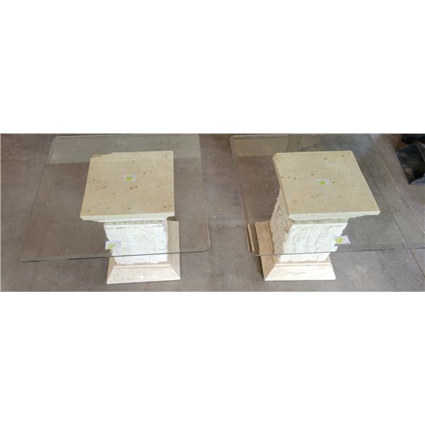 (2) Pedestal Tables with Beveled Glass - 21¼" Tall
