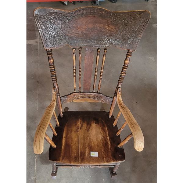 Antique Press-Back Oak Rocking Chair