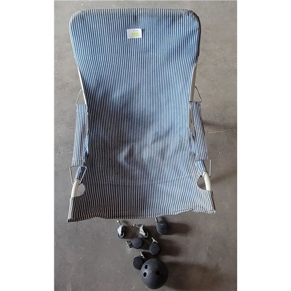 Lawn Chair, Wheel Castors, Bowling Ball for Dog