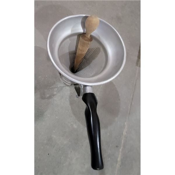 Vintage Cone Strainer and Wooden Pestle Set