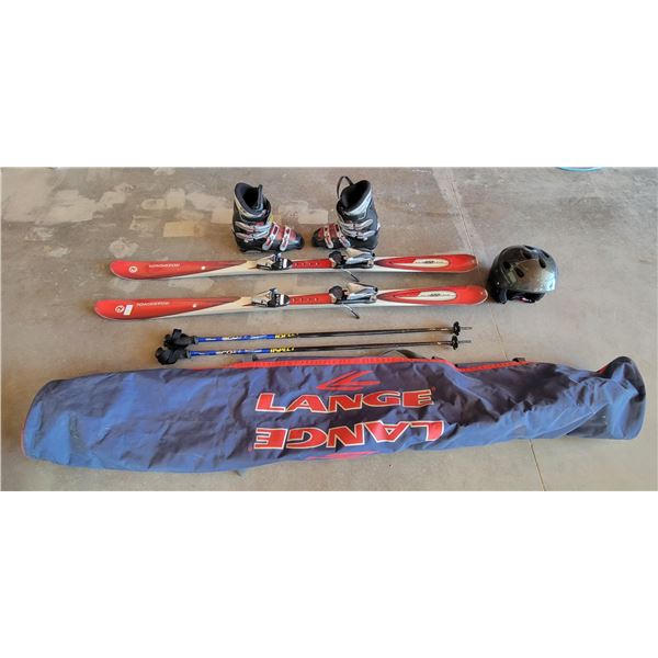 Downhill Ski Lot – Rossignol 160cm Skis, Salomon Boots, Poles, Bag, & Helmet