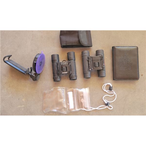 (2) Binoculars, Passport Wallet, Waterproof Pouch, Mobile Phone Mount
