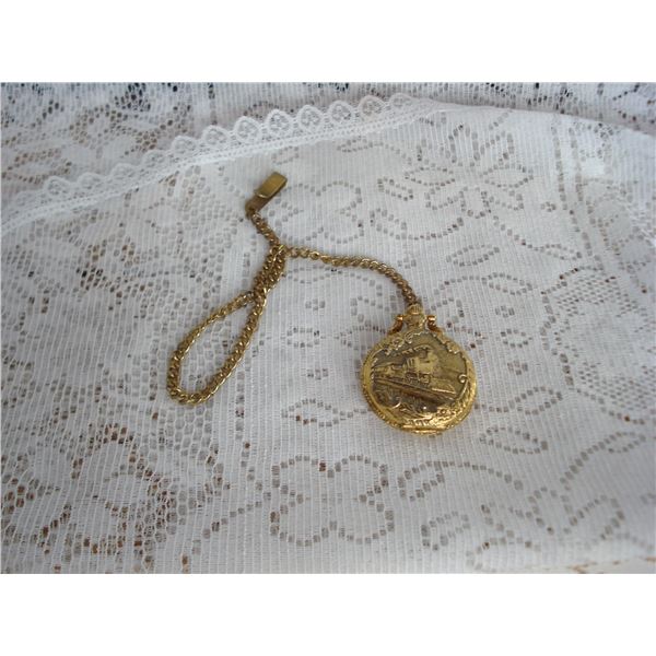 Train Themed Pocket Watch  Not Working Likely Needs New Battery