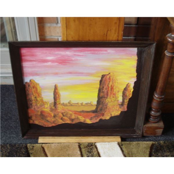 Vintage 1976 Oil Painting Arizona Sunset