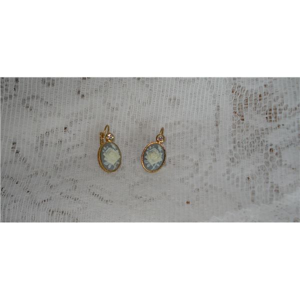 Pair Costume Cameo Earrings  Signed Avon