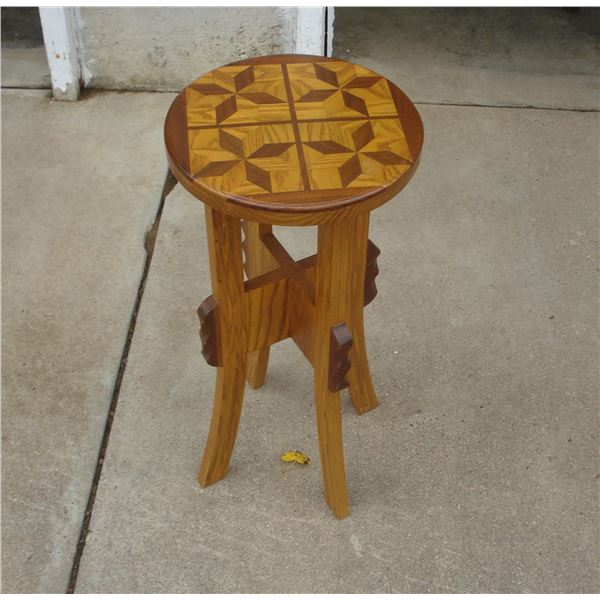 Wood Accent Table With Parquetry Inlay  Approx 26" Tall
