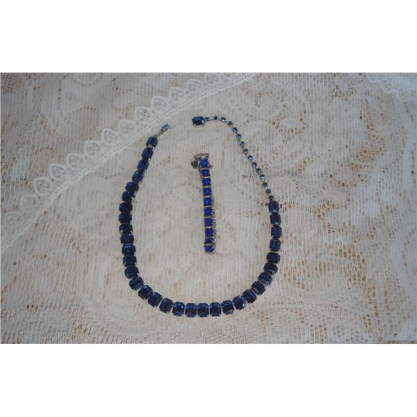Deep Sapphire Blue Costume Necklace With Matching Bracelet