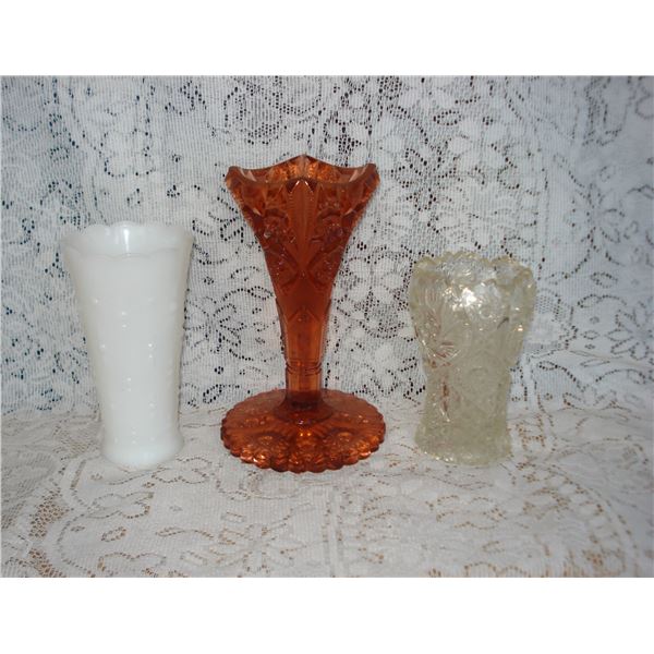 3 Vintage/Antique Vases  Clear Vase Early 20th Century