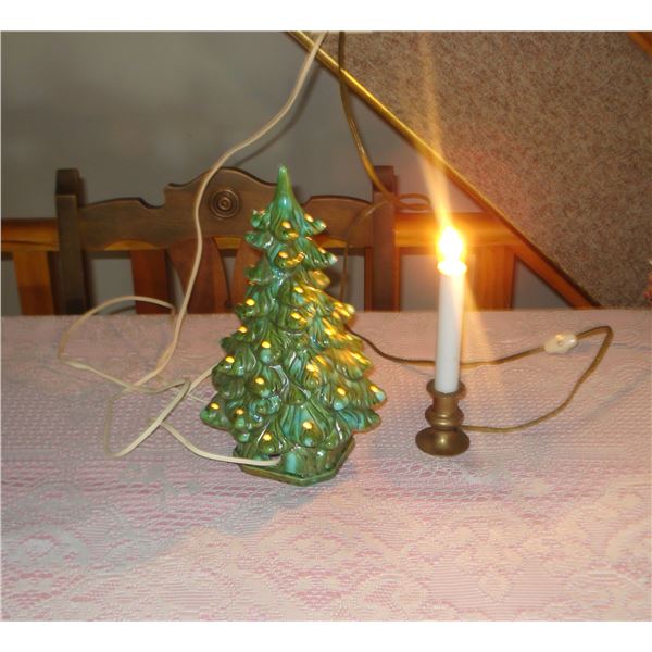 Vintage Ceramic Christmas Tree And Electric Candle Stick
