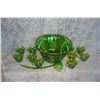 Image 1 : Green Carnival Glass Punch Bowl With Cups And Ladle
