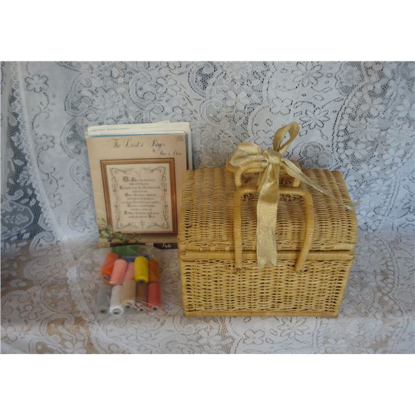 Lot Of Patterns & Sewing Supplies In Basket
