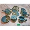 Image 1 : Blue/green tea set, hand-made by a potter in the Gulf Islands, British Columbia, 10 pieces total [x=