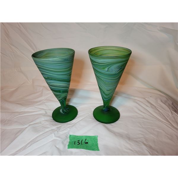 HEBRON GLASS, hand-blown, one-of-a-kind design, 2 parfait glasses