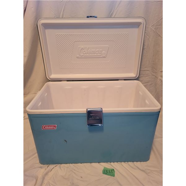 Vintage Coleman all-metal cooler, with latch. (some damage on each side)