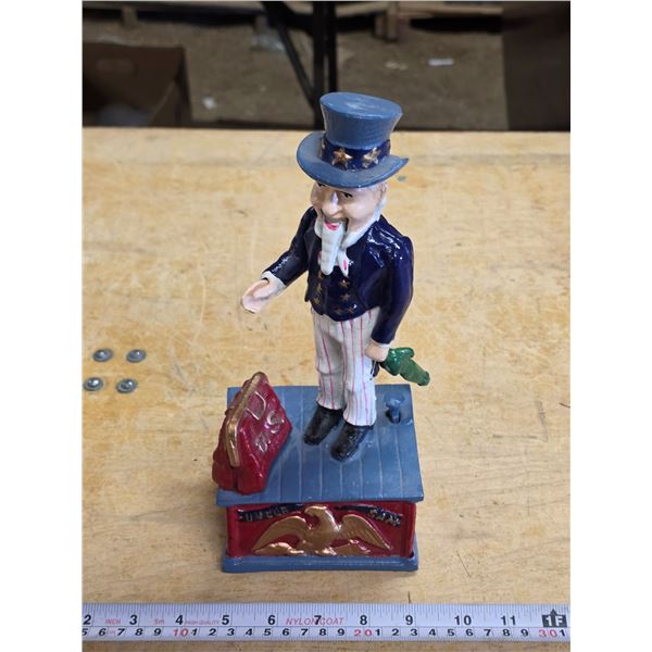 Uncle sam cast coin bank- works- reproduction