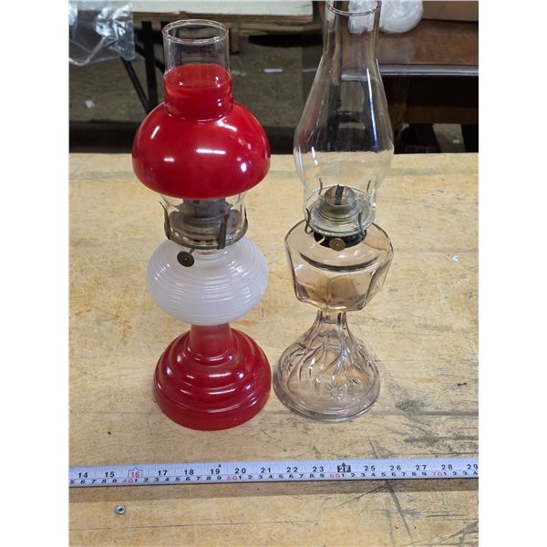 2 vintage oil lamps- with chimneys