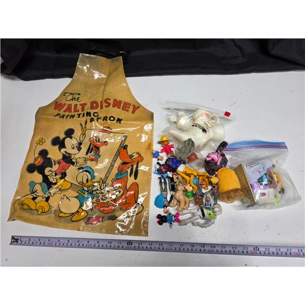 Assorted Disney Lot - Disney Figures, “Jasmine” Lego Kit, Tea Set, Vintage Apron