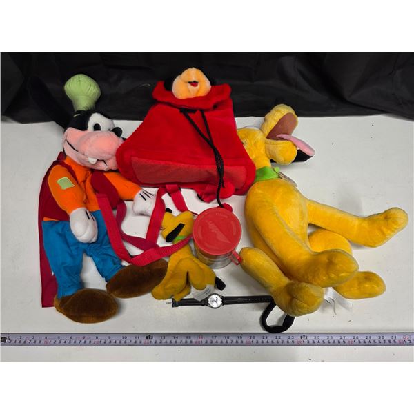 “Goofy” Backpack & Watch, (2) Pluto Stuffies, Thermos, Mickey Backpack