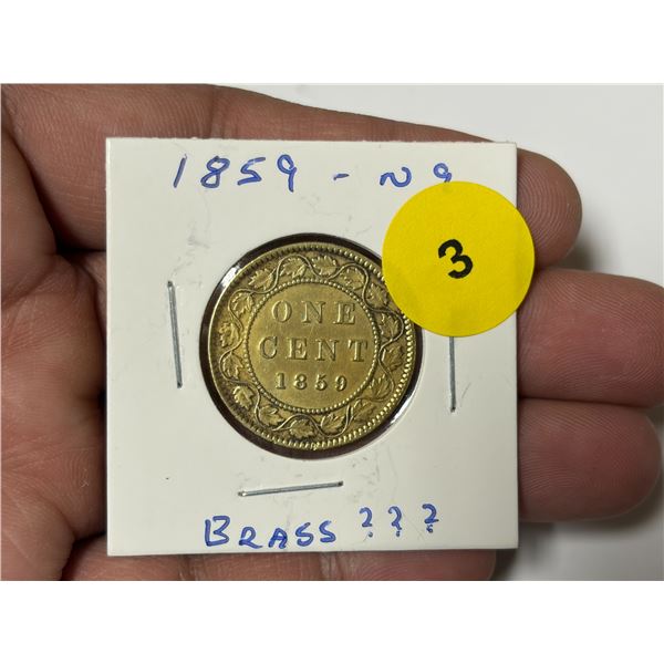 1859-N9 Canadian Large Cent, Narrow 9, BRASS ???