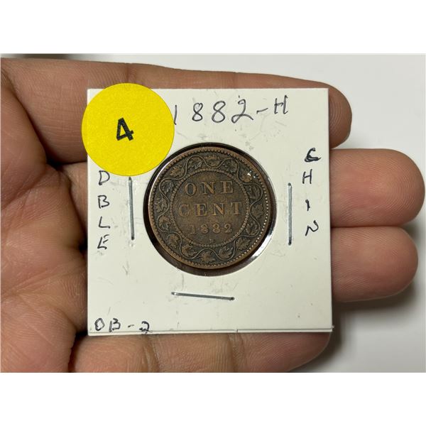 1882-H Canadian Large Cent,OB-2, DBLE CHIN