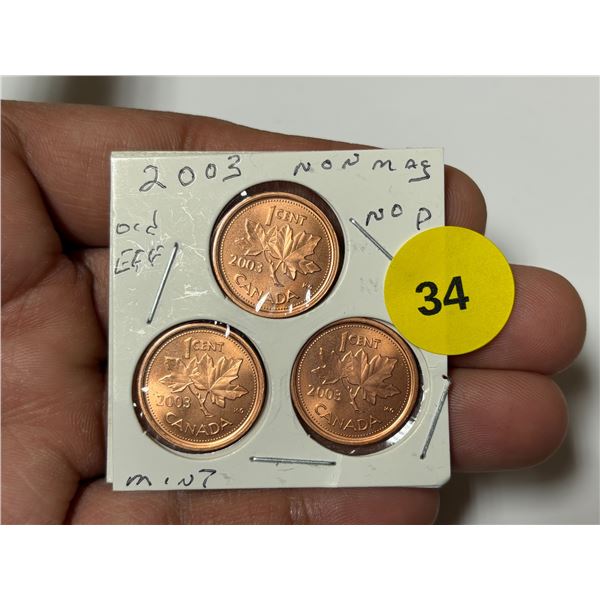 2003 Canadian Small Cent, NO P OLD EFFIGY,MINT