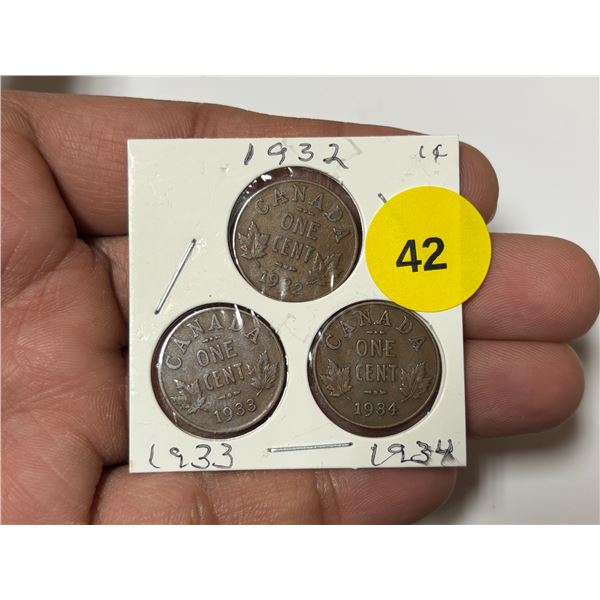 1932, 1933, 1934 Canadian Small Cent