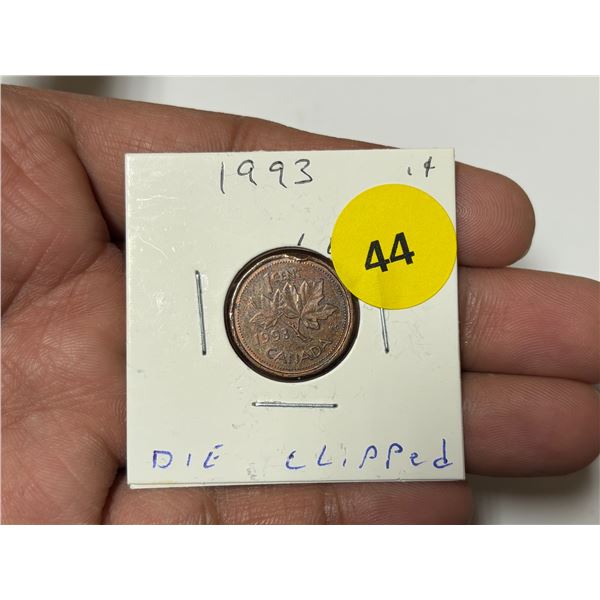 1993 Canadian Small Cent , DIE ERROR, DIE CLIPPED