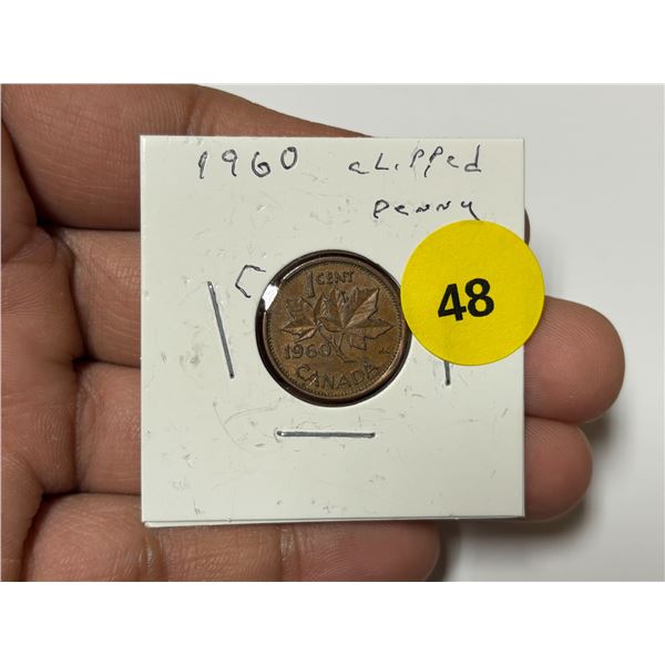 1960 Canadian Small Cent, Die Clipped Rim