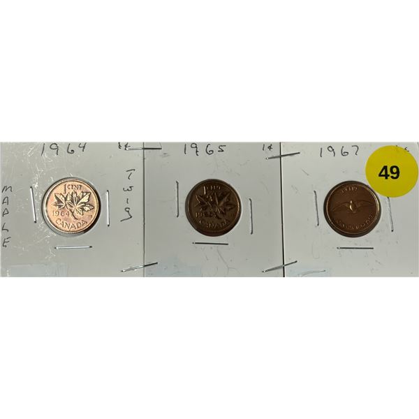 1964-1967 Canadian  Small Cent 1964-MAPLE TWIG,1965,1967 DOVE