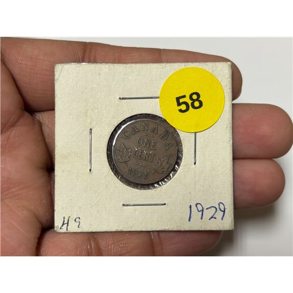 1929-H9 Canadian Small Cent, High 9
