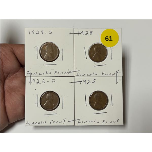 1929-1925 U.S. Lincoln Pennys,1925,1926-D,1928,1929-S