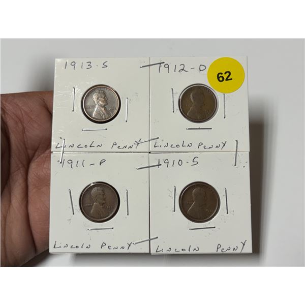 1910-1913 U.S. Lincoln Penneys,1910-S,1911-P,1912-D,1913-S