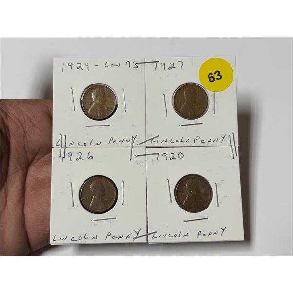 1929-1920 U.S. Lincoln Pennys,1929 LOW 9,1927,1926,1920